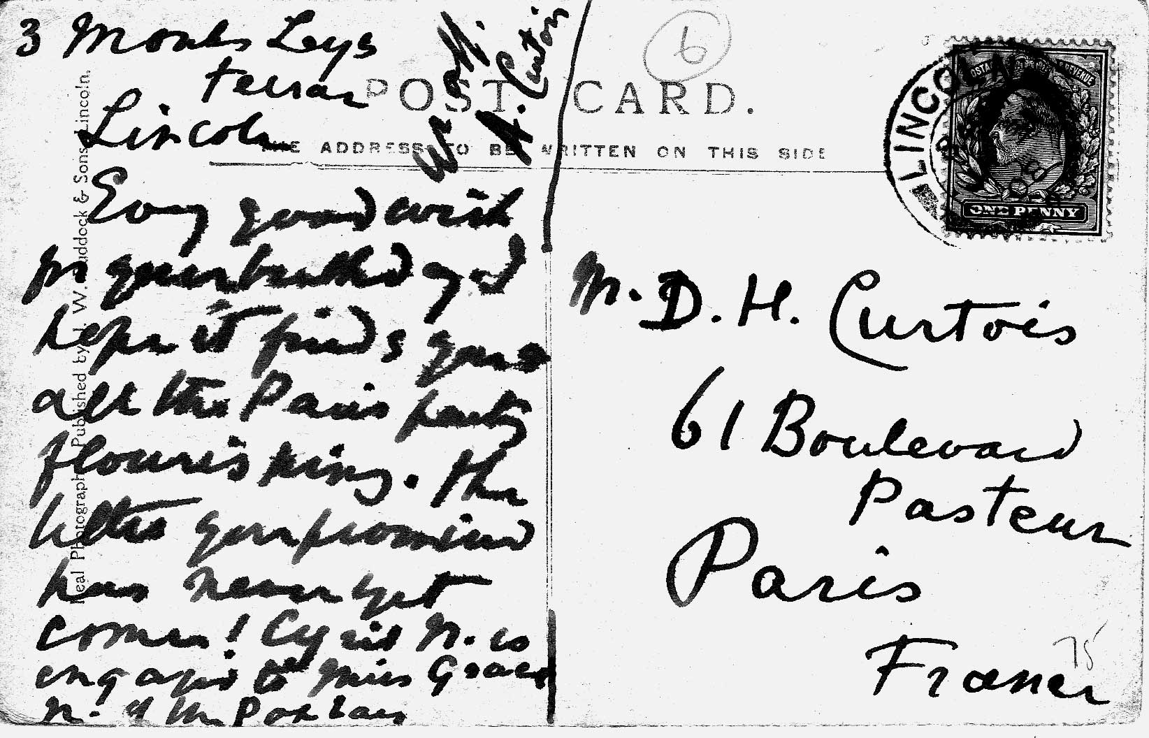 Rear of a postcard From Algernon to Daniel Henry